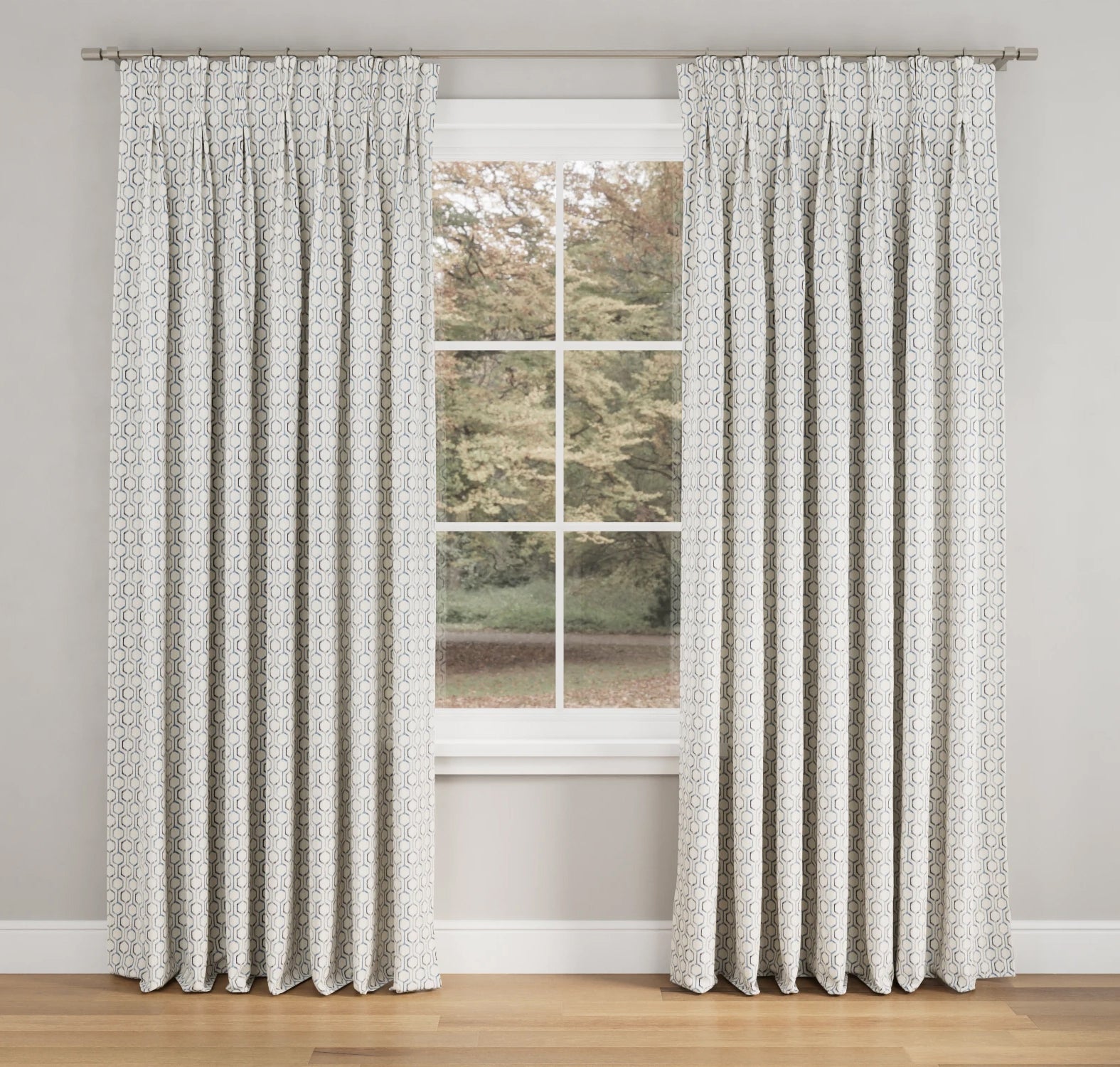 Hexagon Pinch Pleat Light Filtering 200% Fullness - White Lining